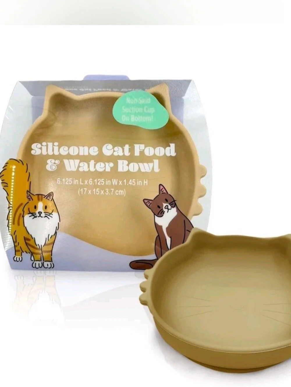Silicone Cat Food & Water Bowl - Tan